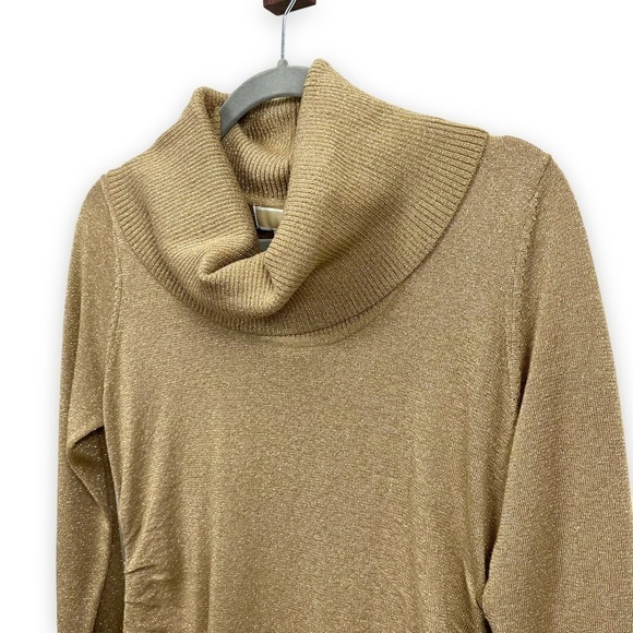 MICHAEL KORS Sweater Womens Medium Petite Gold Shiny Threading Cowl Neck - Picture 4 of 12